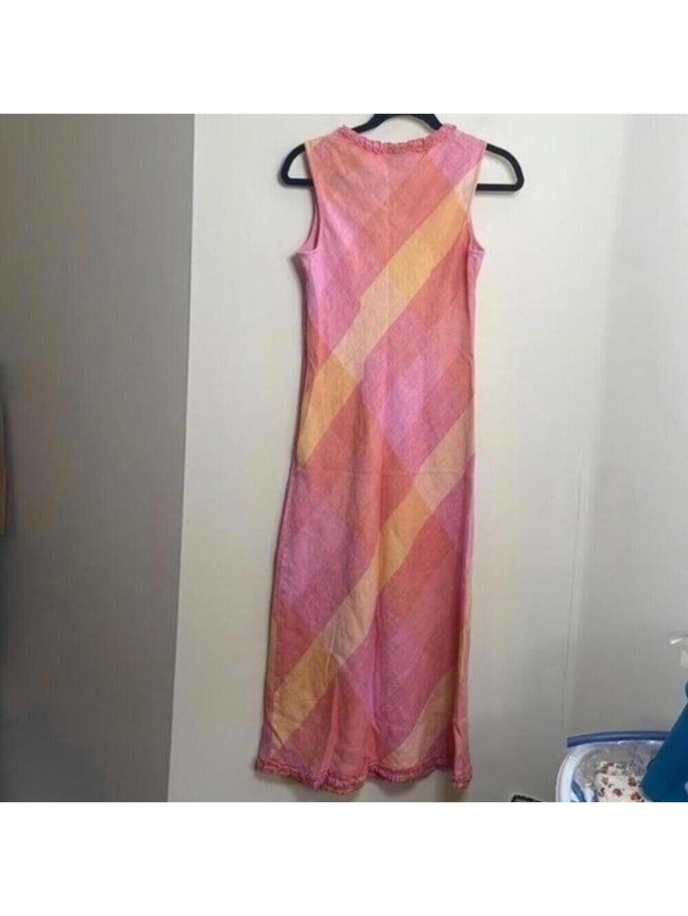 Vintage Victoria Holley Pink and Orange Plaid Maxi Dress Ruffle Trim - Picture 8 of 9